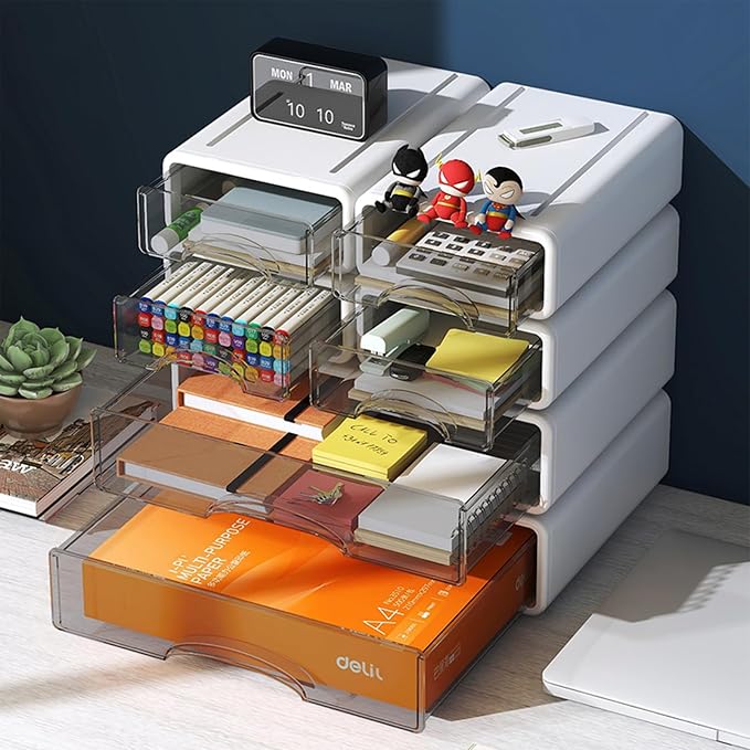 Desk Organizer with Drawers, Stackable Storage Drawers with Compartments - Image 4
