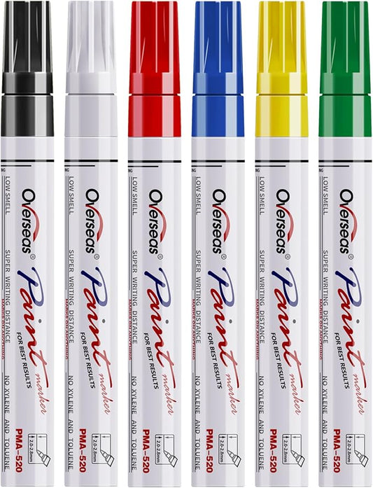 Overseas Paint Pens Paint Markers, 6 Colors Oil Based Permanent Markers by Overseas