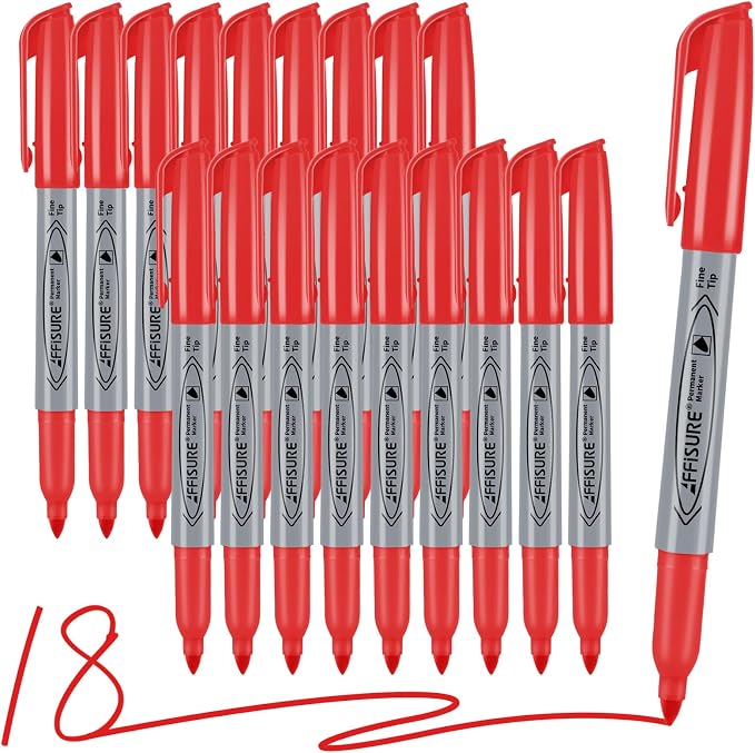 Red Permanent Marker, Fine Point Markers Quick Drying, Fade Resistant, No Smear by Affisure