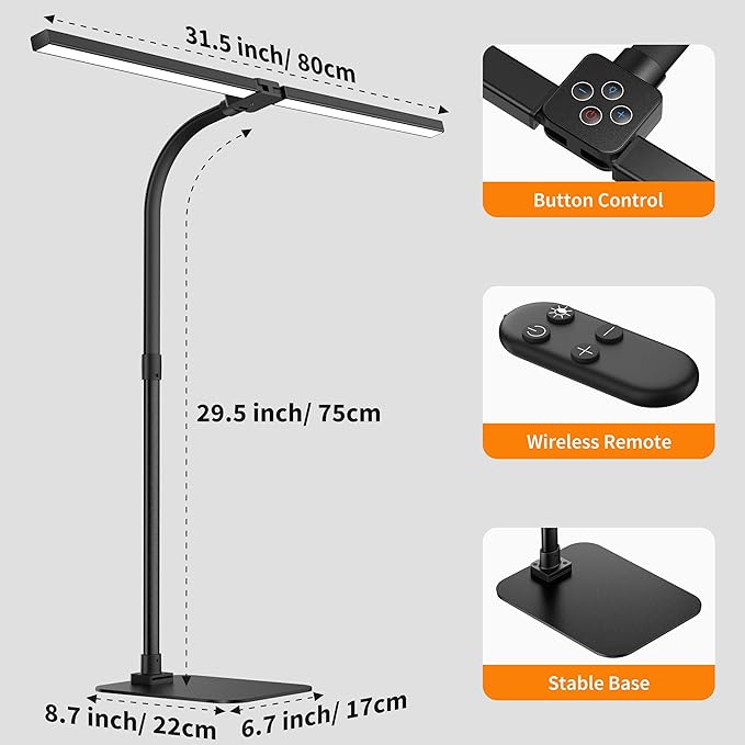 Desk Lamp Architect Task Dual Head Modern Flexible Gooseneck Tall Dimmable Light for Home Office, 5 Color Modes,Remote Control, 1500lm 24W Extra Bright Lighting-DeskLoop Office