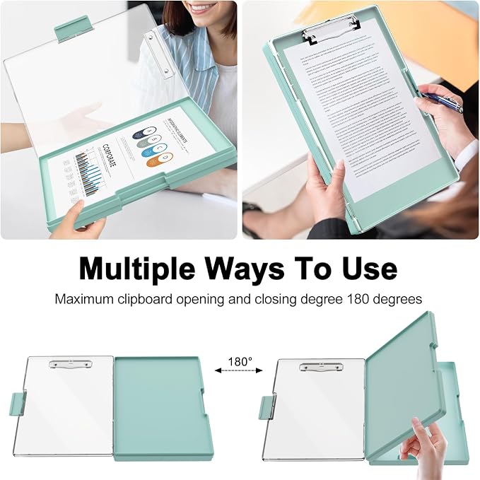 Piasoenc Clipboard with Storage, 8.5 x 11 Clip Boards with 2 Storage, Teal | - Image 3