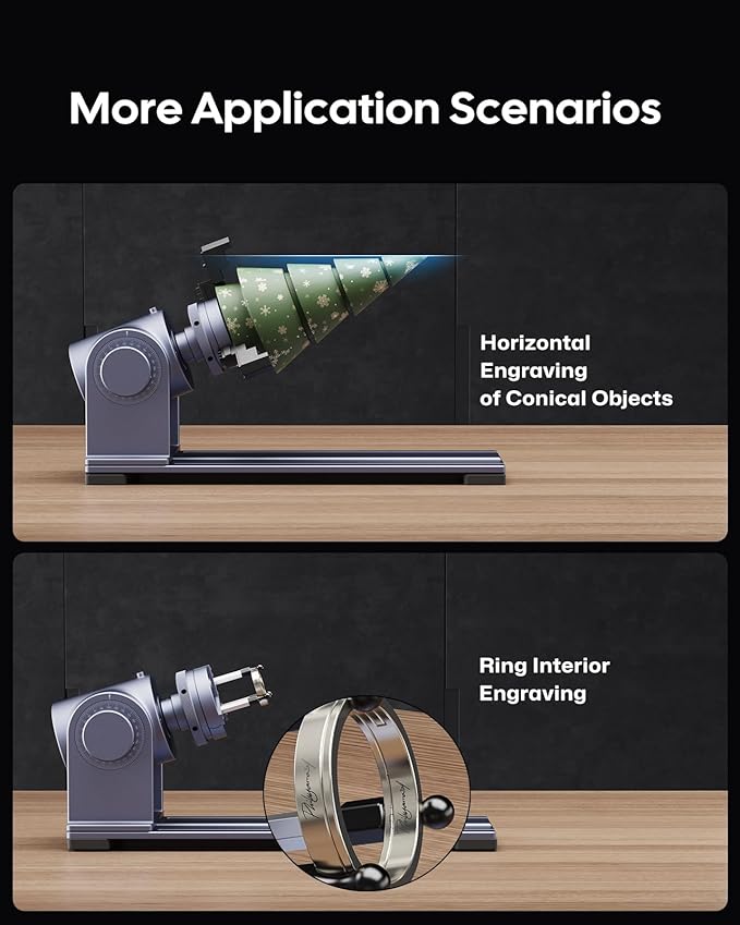 LaserPecker Rotary Extension for LP5/LP4 Engravers, 3-200mm Cylindrical Engraving, 180° Angle Adjustment & Scale Dial - Professional Rotary Module for Rings/Bottles/Cones-DeskLoop Office