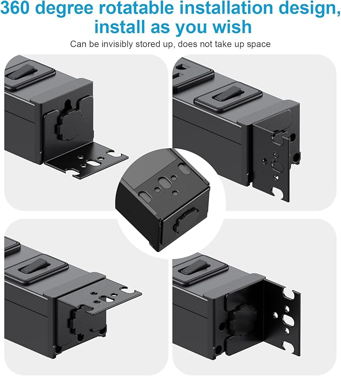 HHSOET Metal 360° Rotating Mountable Power Strip, 8 Outlet Gaming Table Mounted Outlet Strip, Heavy Duty Wall Mount Surge Protector with Switch, 15A 125V 1875W, 6ft Power Cord.(Black)-DeskLoop Office