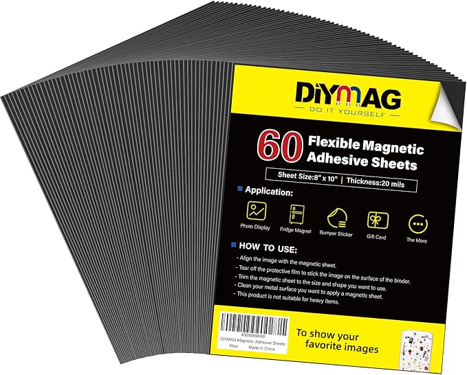 DIYMAG 60Pack Magnetic Adhesive Sheets Photo Mat, Flexible Magnet Sheets by DIYMAG