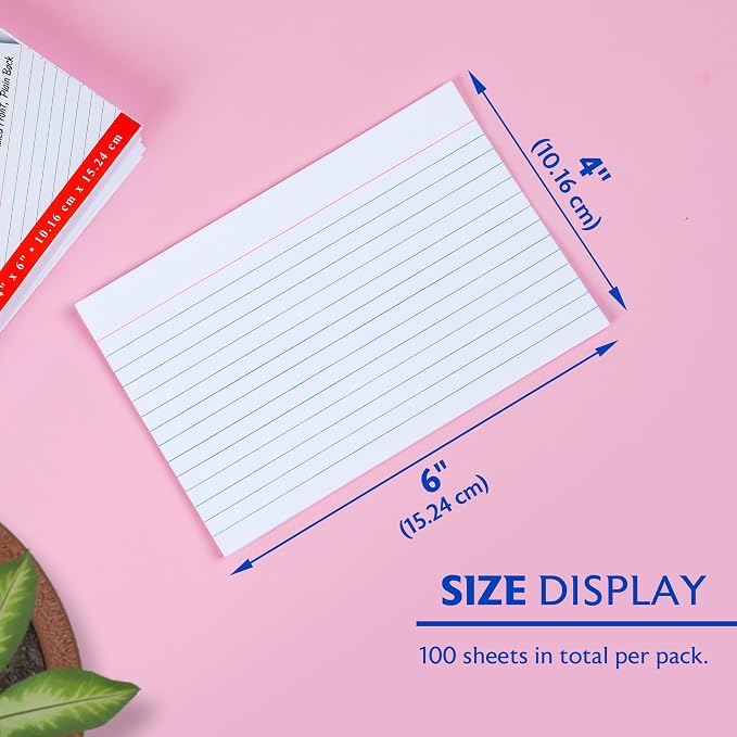 BAZIC 100 Ct. 4" X 6" Ruled White Index Card | sturdy card stock, study notes - Image 2