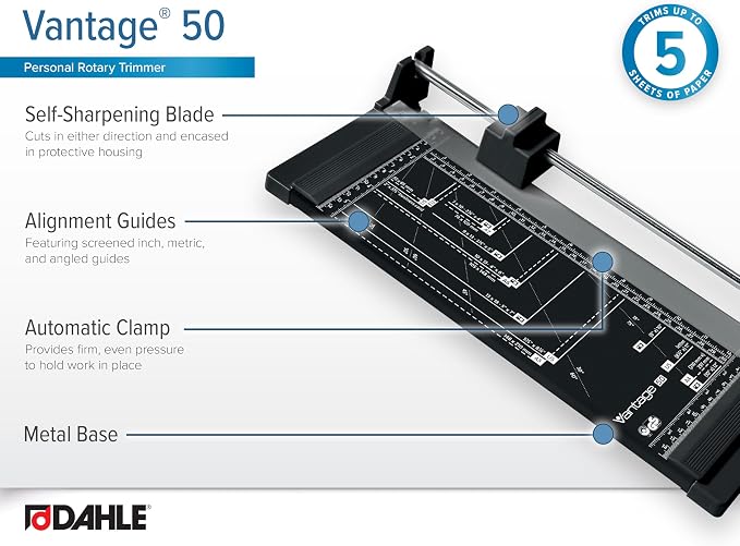 Dahle Vantage 50 Rotary Trimmer, 5 Sheet Capacity, Self-Sharpening, Automatic - Image 5
