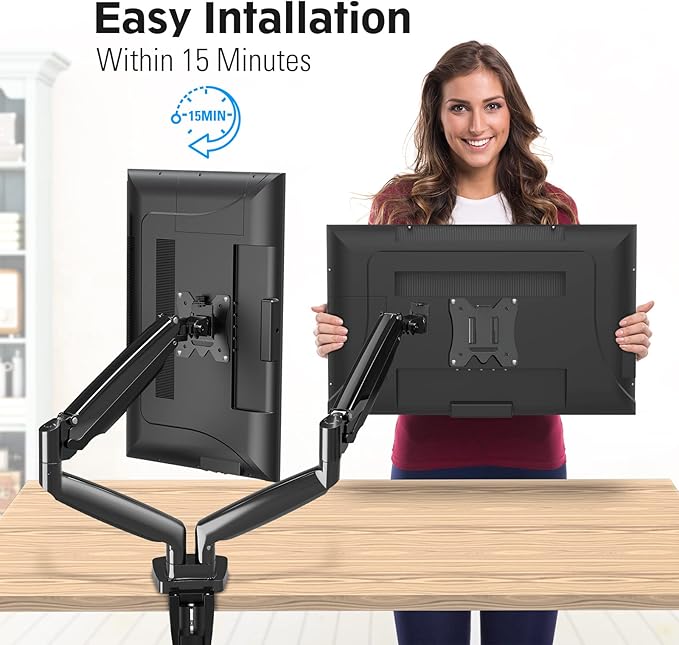 MOUNTUP Dual Monitor Mount for 2 Max 35 inch Ultrawide Screens, Hold 6.6-30.9lbs, Full Motion Gas Spring Monitor Desk Arm, Heavy Duty Dual Monitor Stand for Desk, VESA Bracket with Clamp/Grommet Base-DeskLoop Office