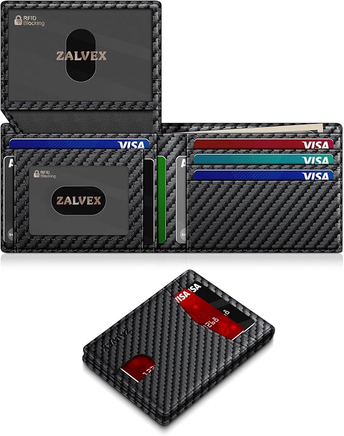 Wallet for Men Slim RFID Blocking Leather Credit Card Holder Wallet for 14 Cards by ZALVEX
