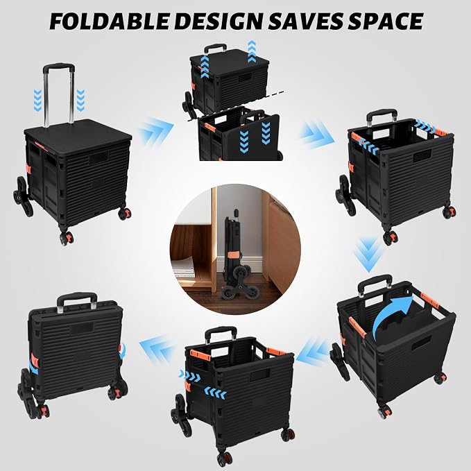 FELICON SELORSS Folding Utility Climber Cart Portable Rolling Crate-Black | - Image 4