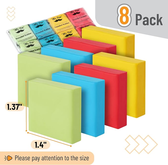Mr. Pen- Kneaded Erasers, 1.4"x1.37", 8 Pack, Colorful | Soft Moldable Art - Image 2