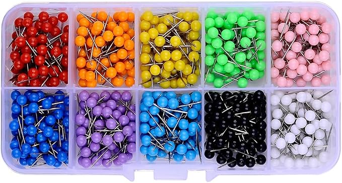 600 PCS Multi-Color Push Pins Map Tacks, 1/8 inch Round Head by besttou