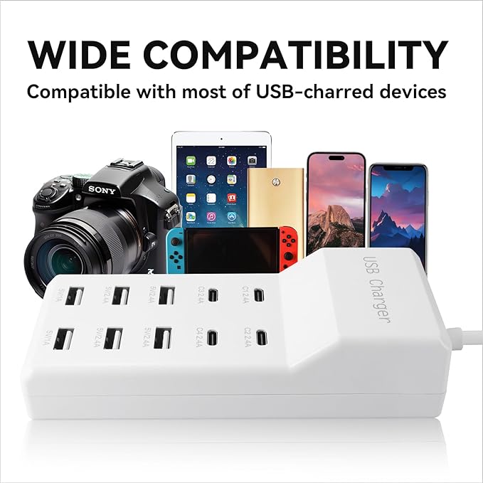 USB Charging Station, 10 Ports Family-Sized USB C Charger Block,USB Power Strip for Smart Phone Tablet Laptop Computer（2 Pcs）-DeskLoop Office