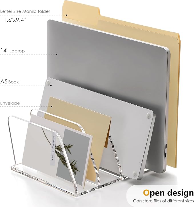 SANRUI Acrylic Mail Sorter Desktop Organizer, 4 Compartments Clear Small File - Image 3