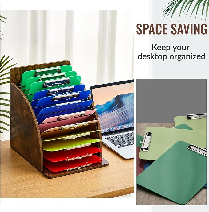 Wonderjune 1 Pack Clipboard Holder Wooden Metal Clipboards Storage Rack - Image 5