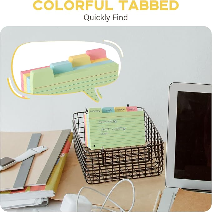 Tabbed Index Cards with Ring 3 x 5, Goefun 200 Pack Color Flash Cards Dividers - Image 6