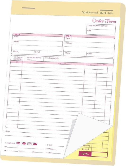 NextDayLabels - NCR Carbonless Order Forms, Bound Wraparound Cover, 50 Sets per by NextDayLabels