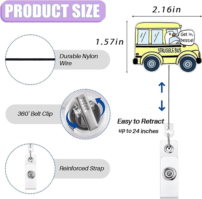 Funny Struggle Bus Badge Reel Retractable, Silly Goose Badge Reel - Image 2