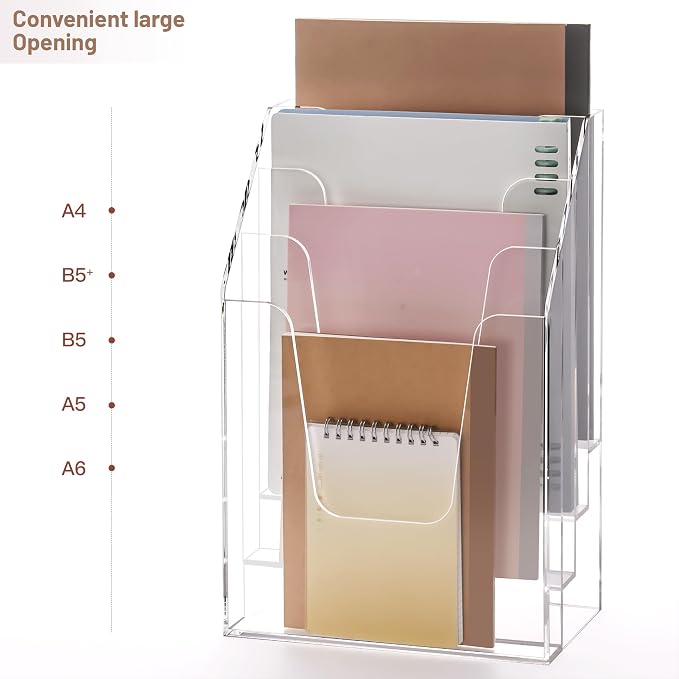 YUXUN Vertical Triple File Folder Holder Organizer, Acrylic File Organizer - Image 2