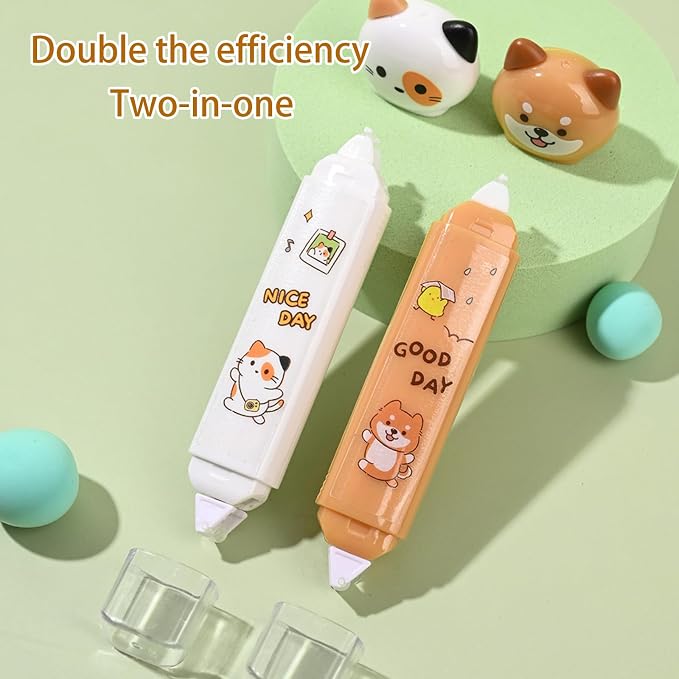 2 in 1 Correction Tape and Double Sided Tape Roller, Cute Quick Dry Japan White - Image 7