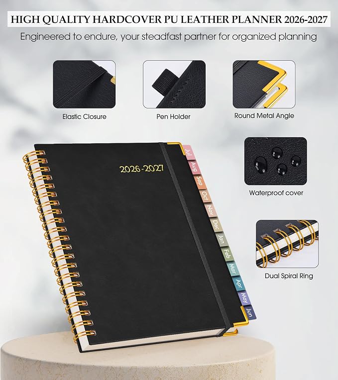 Academic Planner 2026-2027, Hardcover Leather Weekly and Monthly Calendar - Image 4