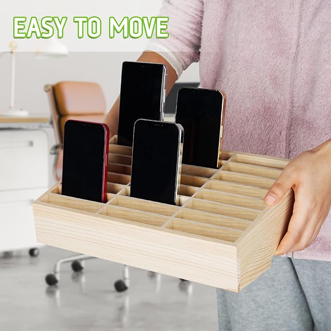 Wooden 24-Grid Cell Phones Storage Box Desktop Mobile Phone Holder Organizer - Image 5