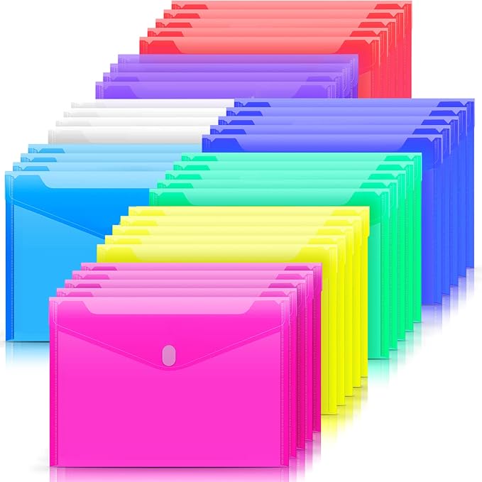 Sooez 32 Pack Plastic Envelopes File Folders, Plastic Folders by Sooez