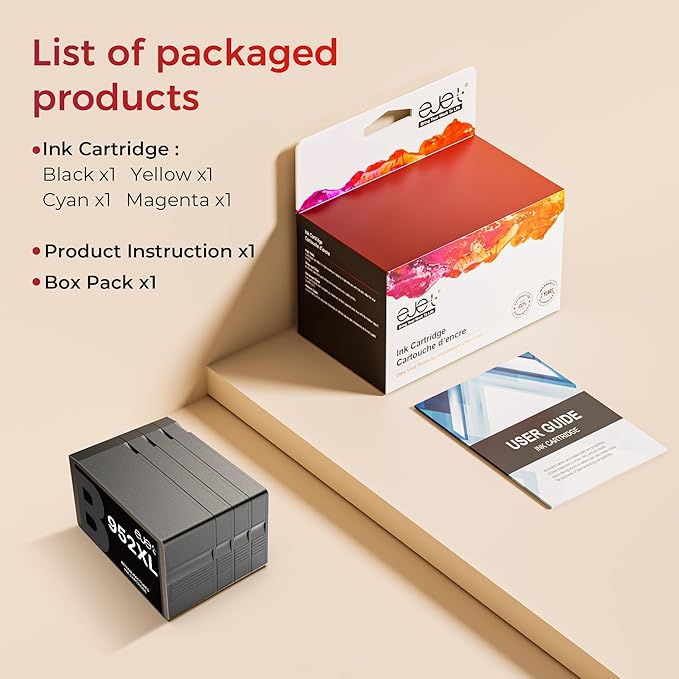 ejet 952XL Ink Cartridges Combo Pack High Page Yield (4-Pack) Compatible for HP 952XL Ink Cartridges Combo Pack | Works Officejet Pro 8702 8710 8720 8210 7740 7720，Black Cyan Magenta Yellow | N9K28AN-DeskLoop Office