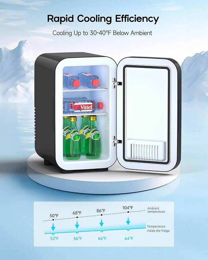 Mini Fridge,6 Liter / 8 Can Small Fridge for Bedroom, Car, Office & Dorm, 110V AC/DC Portable Thermoelectric Cooler & Warmer for Skincare, Food, Drinks,Black-DeskLoop Office