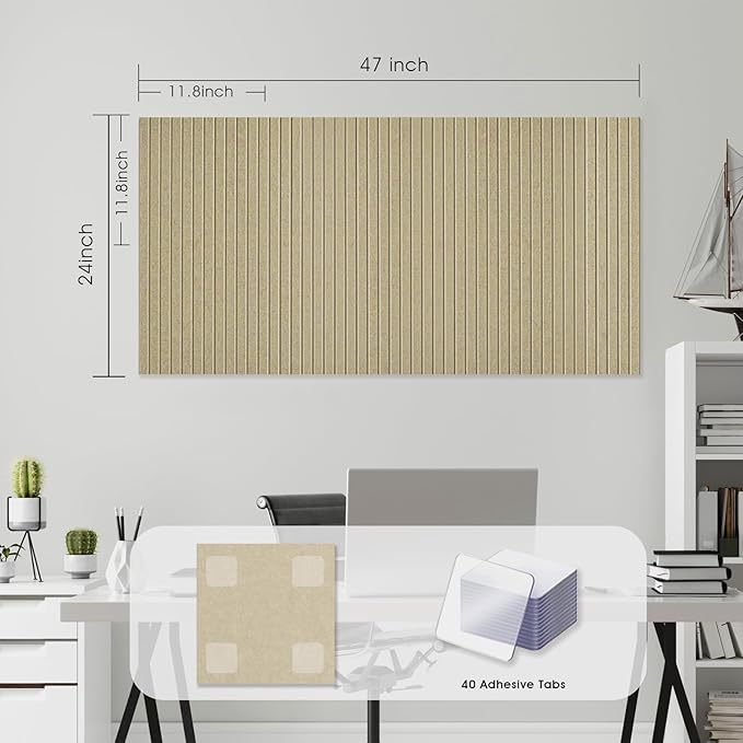 Large Cork Board for Office, 8 Pack Felt Wall Tiles with Slat Wall Paneling, Felt Bulletin Board Pin Board Cork Boards for Walls (Tan)-DeskLoop Office
