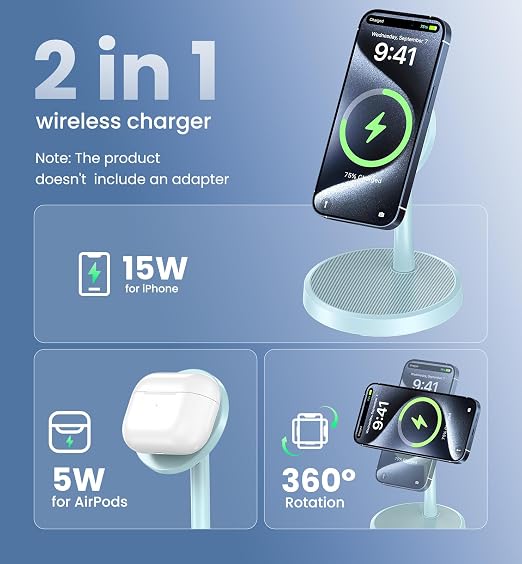 Magnetic Wireless Charger iPhone, 2 Pack 15W Fast Mag-Safe Charger Stand - Image 3
