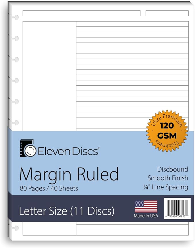 Eleven Discs Discbound Paper, Letter Size Margin Ruled Sheets by ElevenDiscs