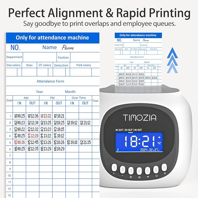 Time Clocks for Employees Small Business, Auto-Align Time Clock, 6 Punches per Day Time Machine, Clock in Machine for Employees with Time Cards, 2 Ink Ribbons and White with 50 Cards-DeskLoop Office