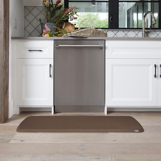 GelPro Elite Premier Gel & Foam Cushioned Anti-Fatigue Kitchen Floor Comfort Mat, Padded Stain-Resistant, Waterproof, Non-Slip Comfort Padded Desk/Office Mat, 20" x 48", Linen Truffle-DeskLoop Office