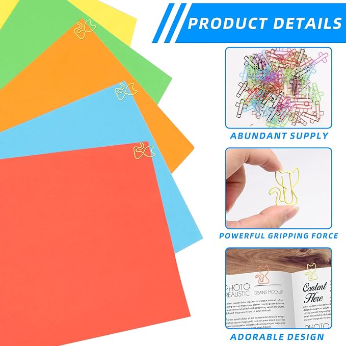 50 PCS Mixed Color Cat Paper Clips & Bookmarks | Multicolor Cat School Supplies - Image 3
