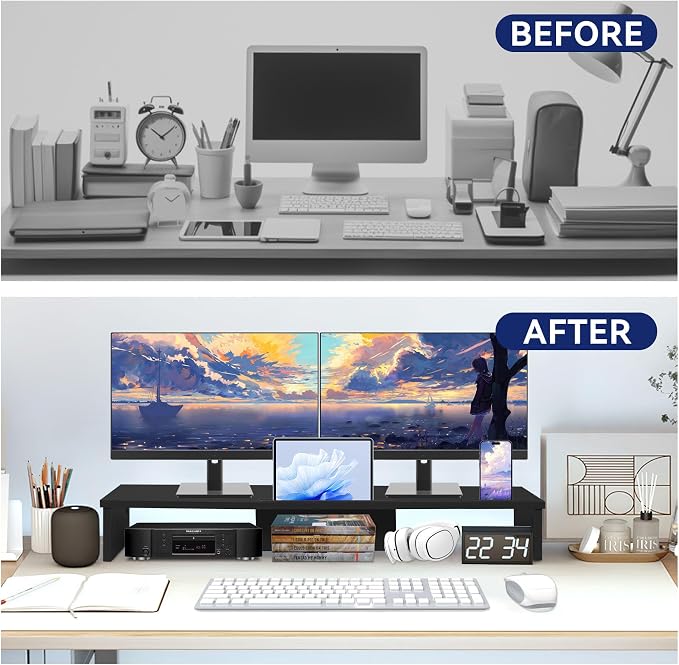 Dual Monitor Stand Riser with Phone Tablet Holder, 35.8in Large Monitor Stand - Image 4