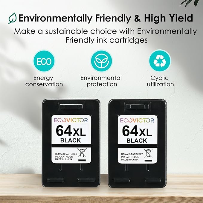 Remanufactured Ink Cartridge Replacement for HP Ink 64 Black HP64 XL HP64XL for Envy Photo 7858 7855 7120 7155 7100 7158 7164 6255 6252 6232 7800 Inspire 7200e 7900e 7955e Tango X Printer-DeskLoop Office