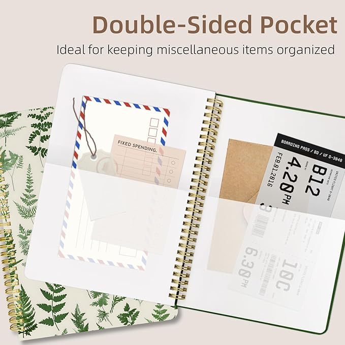 Cute Spiral Notebook journal B5 Aesthetic Pretty Design for Women Girls Kawaii with Pocket, 10 x 7.2 inch, Lined, Green Plants-DeskLoop Office