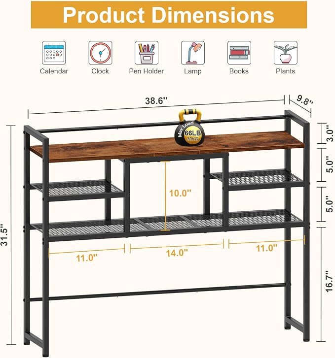 Snughome Desk Shelf, 38.6" Desktop Bookshelf, Desk Hutch Dorm, Countertop - Image 3