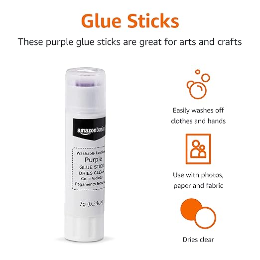 Amazon Basics Purple Washable School Glue Sticks, Dries Clear, Non-Toxic, 0.24-oz Stick, 60-Pack-DeskLoop Office