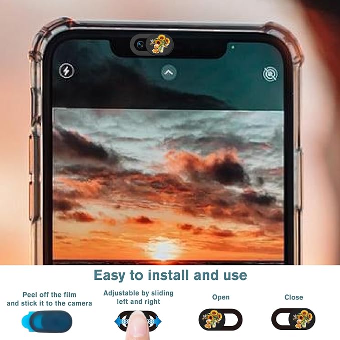 6Pcs 6 Styles Camera Cover Slide Flowers Phone Privacy Camera Cover Bees - Image 3