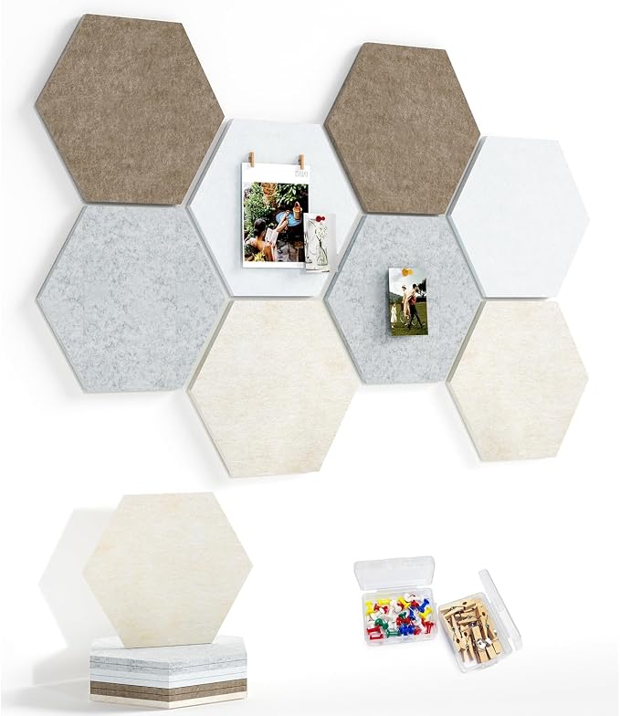 8 Pack Hexagon Felt Bulletin Board Tiles by Uoisaiko