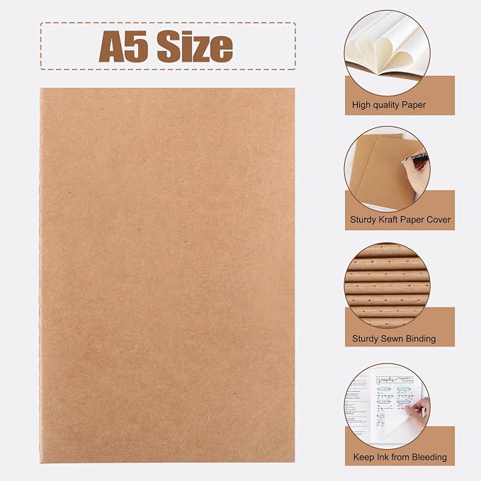 EOOUT 80pcs Kraft Notebooks for Kids, Blank Journals Bulk, Sketch Books - Image 3