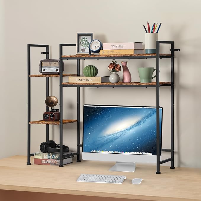 YBING Desktop Bookshelf, Desk Hutch Dorm, 4 Tier Desk Organizer Shelf Wood Over - Image 5