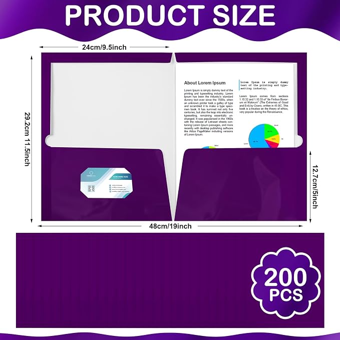 Yeaqee 200 Pack 2 Pockets Glossy Laminated Paper Folder First Day of School - Image 2