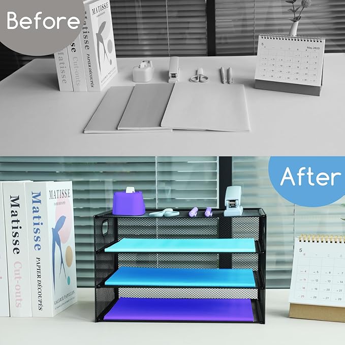 3 Tier Desk Organiser with Handle, Pull-Out Mesh File Organizer - Image 4