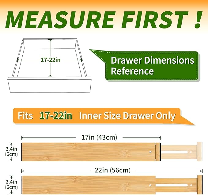 6 pcs Large Bamboo Drawer Dividers, Expandable 17"-22" Wooden Organizers for Kitchen, Office, Dresser, Bedroom, Clothes-DeskLoop Office
