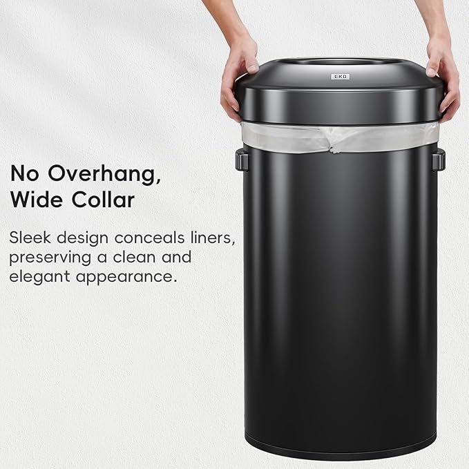 EKO Urban 32 Gallon Round Black Stainless Steel Open Top Waste Bin, Tall Commercial Trash Can for Indoor/Outdoor, Extra Large Metal Garbage Bin for Office, Restaurant, Restroom,120L-DeskLoop Office
