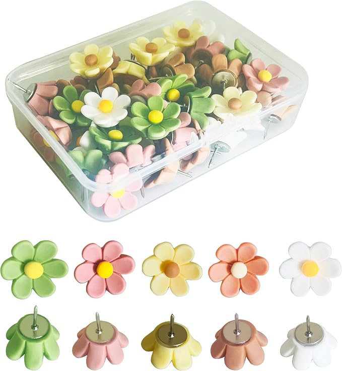 50 Pcs Flower Push Pins, Colorful Plastic Thumb Tacks by Unknown
