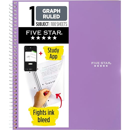 Five Star Spiral Notebook + Study App, 1 Subject, Graph Ruled Paper, 8-1/2" x by Unknown