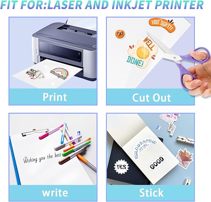 Printable Vinyl Sticker Paper for Inkjet Printer - Glossy White - 22 Decal Label Self-Adhesive Sheets 8.5"x11"- Dries Quickly-DeskLoop Office